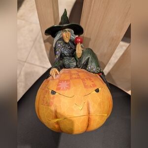 Jim Shore "Sweet And Sour" Double Sided Witch/Black Cat On Pumpkin (#4012605)